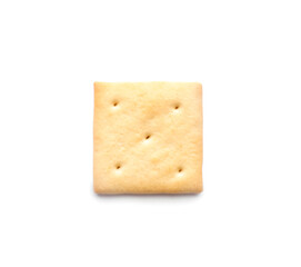 Delicious crispy cracker isolated on white, top view