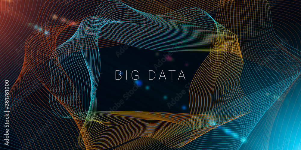 Poster Big Data. Conceptual Abstract Technology Background With Digital Colorful Waves Wire Flow