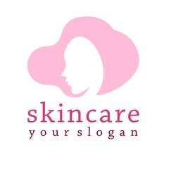 feminim logo with girl face. perfect logo for skincare beauty feminime WITH PINK COLOR vector design. FEMINIM HEALTY SKINCARE BEAUTY ICON LOGO 
