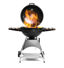 Barbecue grill with fire flames on white background - obrazy, fototapety, plakaty