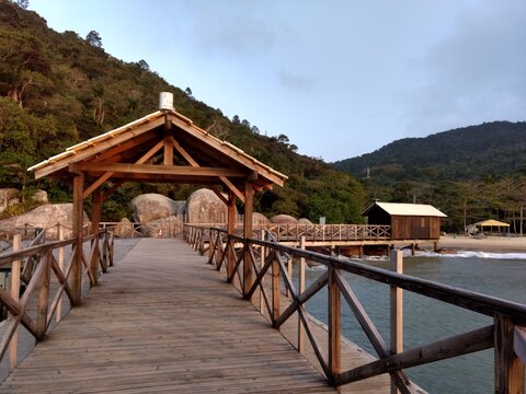 wooden deck over the beach - balneario camboriu santa catarina brazil