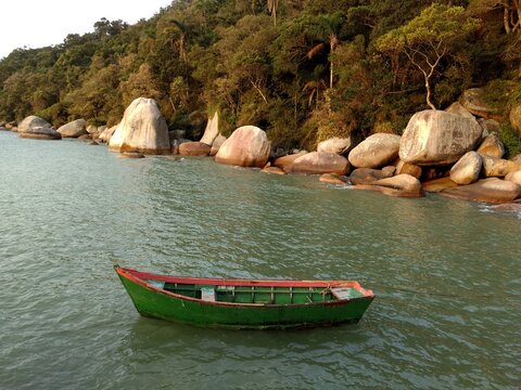 wooden boat on the sea  - balneario camboriu santa catarina brazil
