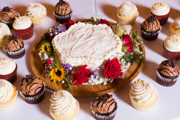 Cake and dessert table at wedding or banquet event