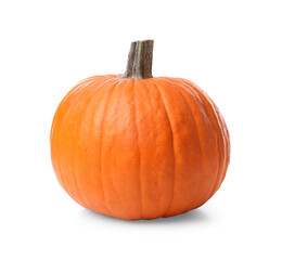 Ripe orange pumpkin isolated on white. Halloween decor