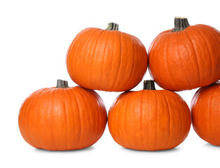 Ripe orange pumpkins isolated on white. Halloween decor
