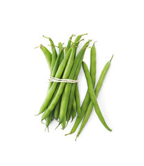 Delicious fresh green bean on white background, top view