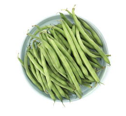 Fresh green beans isolated on white, top view