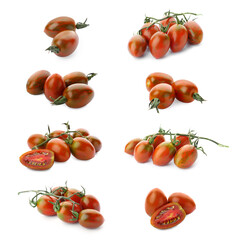 Set of ripe tomatoes on white background