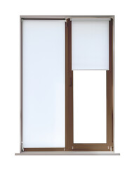 Modern plastic window with brown frame on white background