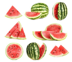 Set of fresh watermelons on white background