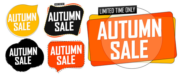 Set Autumn Sale banners, discount tags design template, vector illustration