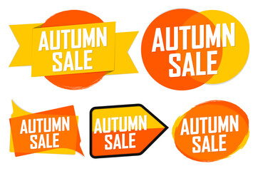 Set Autumn Sale banners, discount tags design template, vector illustration