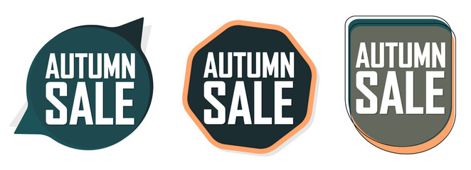 Set Autumn Sale banners, discount tags design template, vector illustration