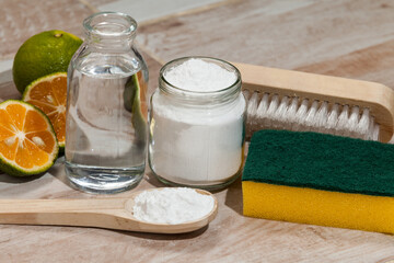 Baking soda - sodium bicarbonate, vinegar, and lemon; Cleaning agent.