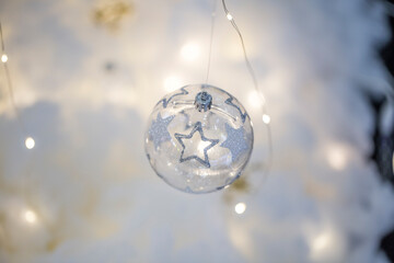 Christmas ball baubles with silver decoration, isolated.