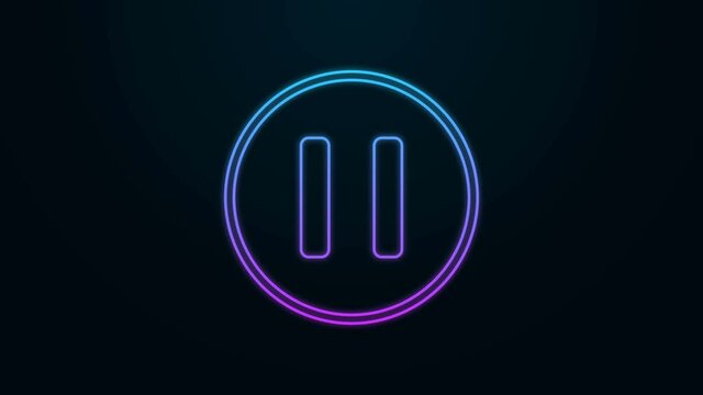 Glowing neon line Pause button icon isolated on black background. 4K Video motion graphic animation