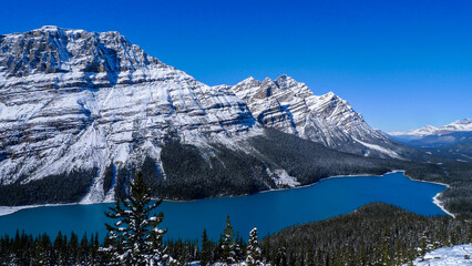 Snow-capped mountains and Peyto Lake, Banff National Park, Canada