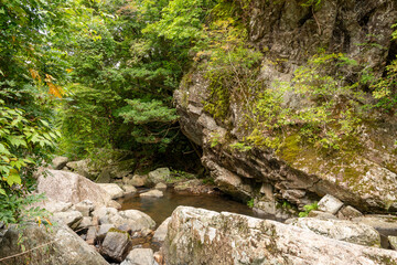Water flow in Ruri valley in Sonobe, Nantan city, Kyoto, Japan in summer