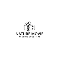 Illustration modern movie camera with nature leaf logo icon vector template