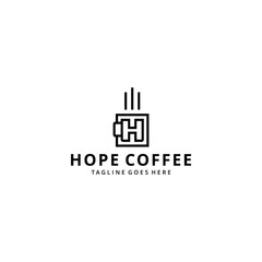 Illustration modern coffee cup drink with H sign logo design template