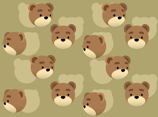 3D Brown Bear Head Animation Cartoon Vector Illustration Seamless Background-01