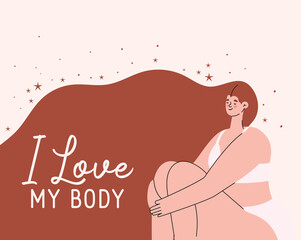i love my body plus size woman cartoon in underwear vector design