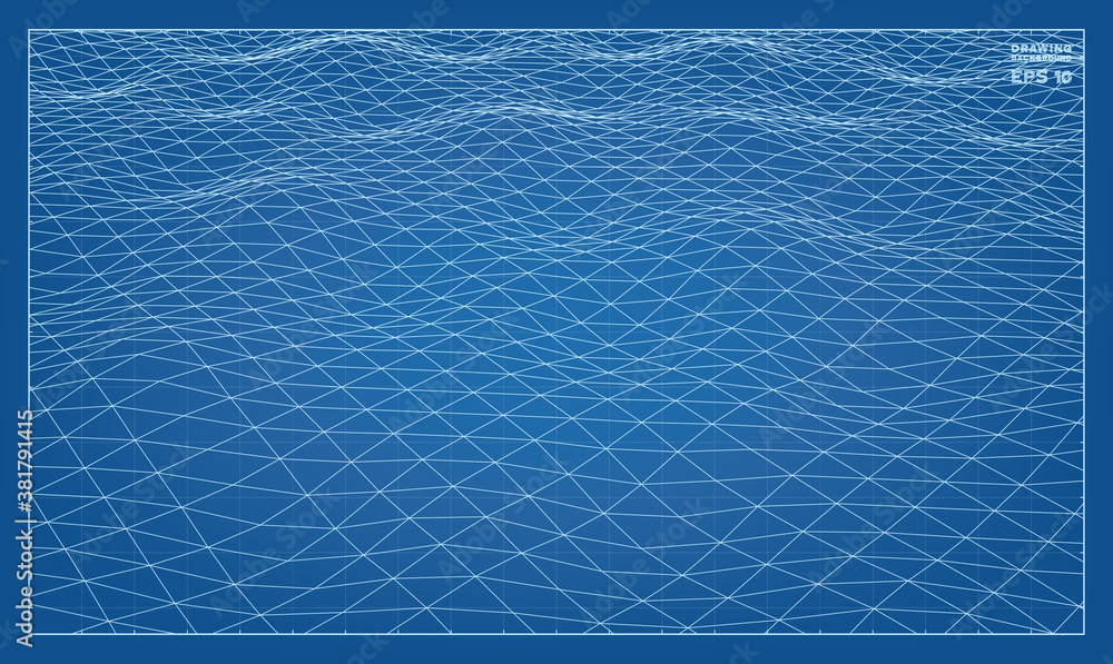 Poster abstract 3d wave wireframe of surrounding contour pattern. vector 3d illustration.