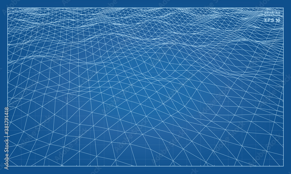 Poster abstract 3d wave wireframe of surrounding contour pattern. vector 3d illustration.