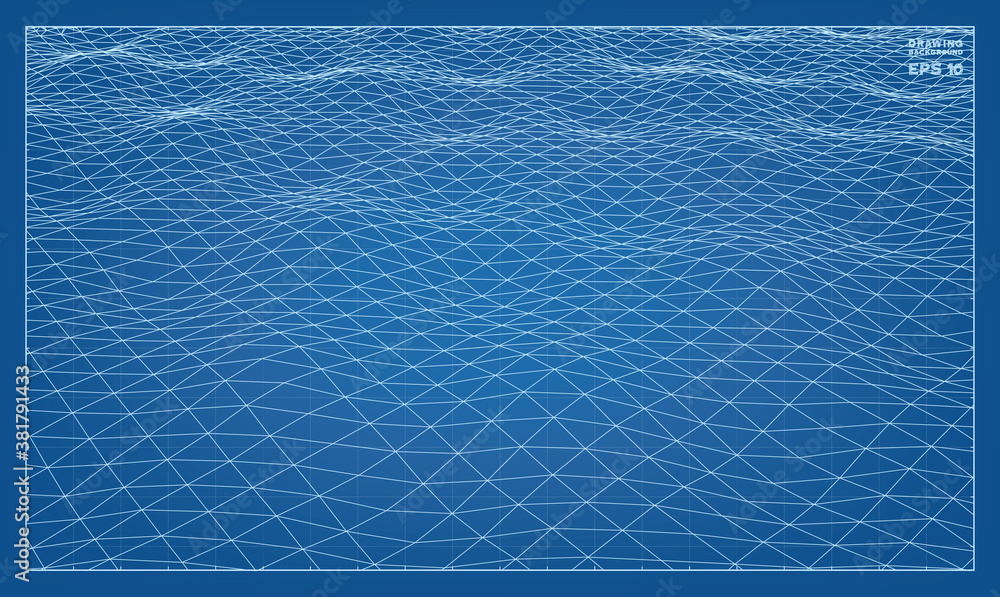 Poster abstract 3d wave wireframe of surrounding contour pattern. vector 3d illustration.