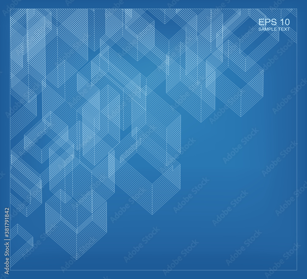Poster abstract 3d perspective render of building wireframe. architectural construction graphic idea. vecto
