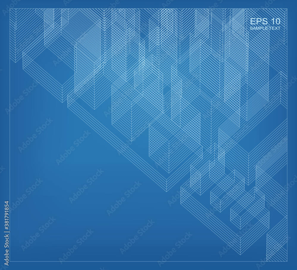 Poster abstract 3d perspective render of building wireframe. architectural construction graphic idea. vecto