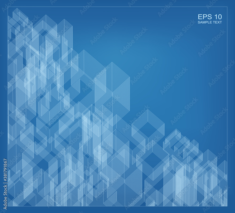 Poster abstract 3d perspective render of building wireframe. architectural construction graphic idea. vecto