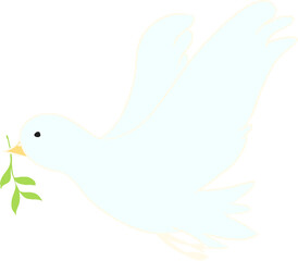 草を加えて飛ぶ可愛い鳩のイラスト