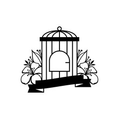 hand drawn wedding birdcage with floral decoration