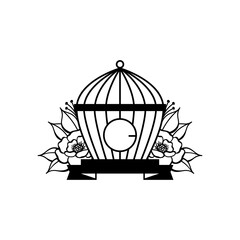 hand drawn wedding birdcage with floral decoration