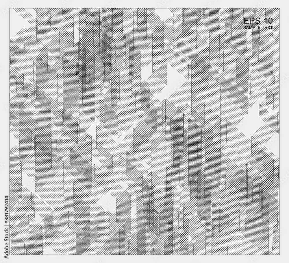 Poster abstract matrix wireframe space of building. 3d perspective wireframe background. vector.
