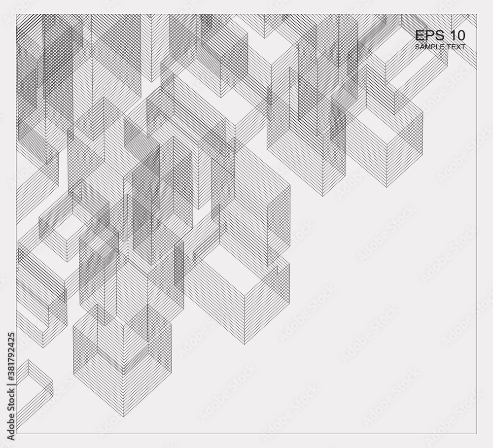 Poster abstract matrix wireframe space of building. 3d perspective wireframe background. vector.