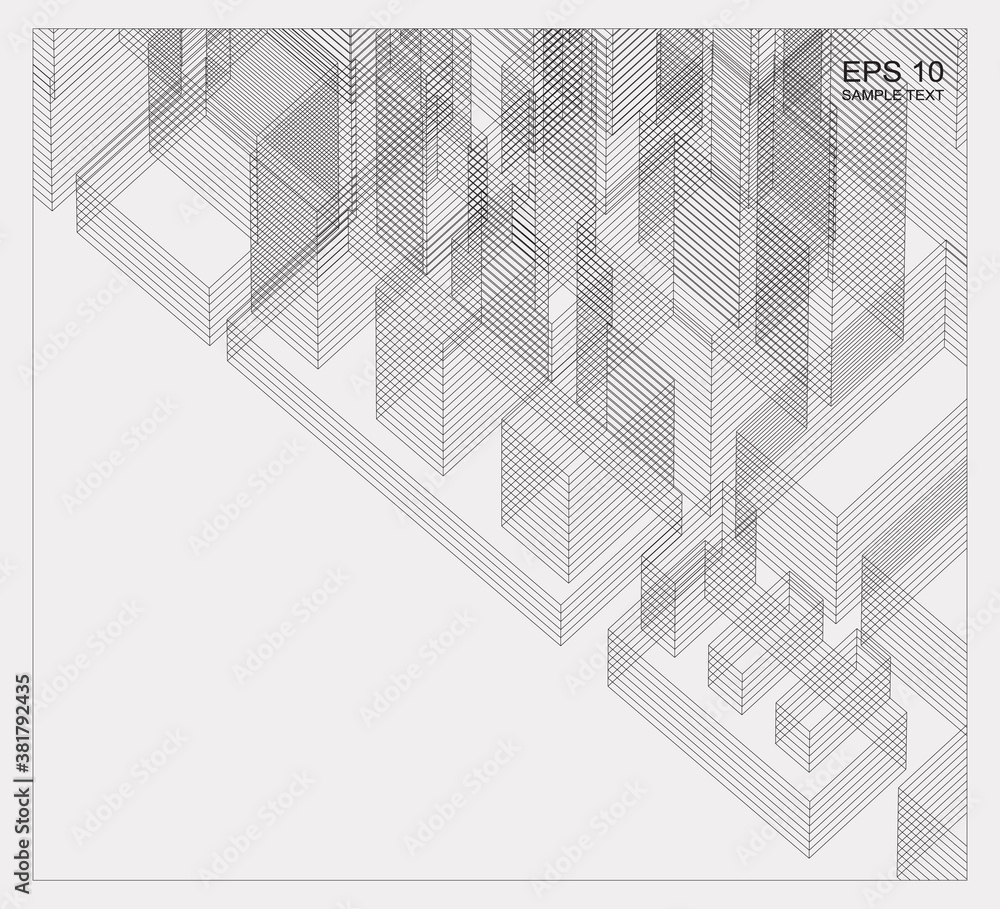 Poster abstract matrix wireframe space of building. 3d perspective wireframe background. vector.
