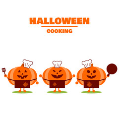 Happy Halloween. Pumpkin chef character. A smiling pumpkin character. Cartoon cute style pumpkin. Halloween cooking. Illustration vector.