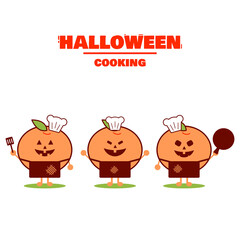 Happy Halloween. Orange chef character. Cooking orange character. A smiling orange character. Cartoon cute style orange.