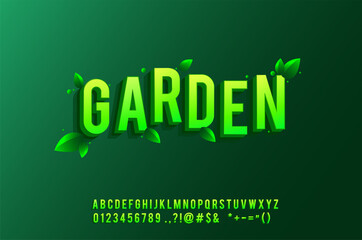 Modern alphabet with green gradient and Shadow Effect, with green leaf, fresh and nature background.