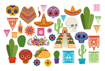 Mexican icon set vector design