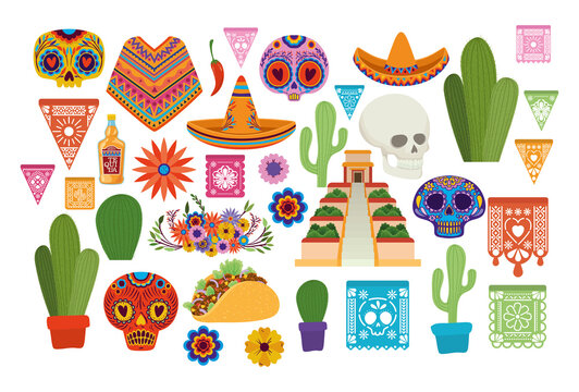 Mexican icon set vector design