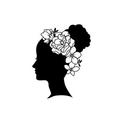 Silhouette young female hairstyle with flowers