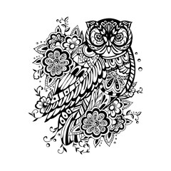 Black and white owl illustration