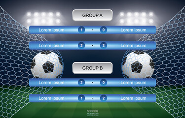 Match schedule of soccer football cup with stadium background. Soccer football tournament schedule. Vector.