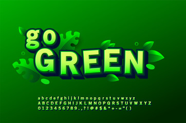 Modern Bold Font Effect With Highlight Green Gradient Color and Shadow Effect, with green leaf, fresh and nature background
