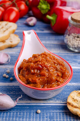Vegetable pate in a ceramic dish