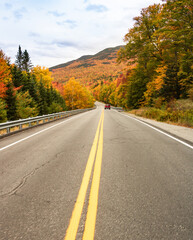 Naklejka premium Autumn passage way with colorful trees on the hills