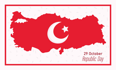 turkey republic day, moon and star on map country banner